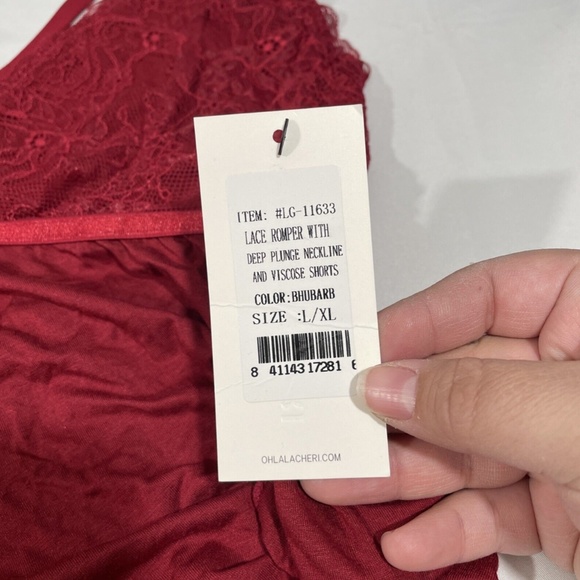 NWT $40 Oh La La Cheri [ L/XL ]‎ Patrice Teddy Romper in Rhubarb Red - Picture 7 of 11